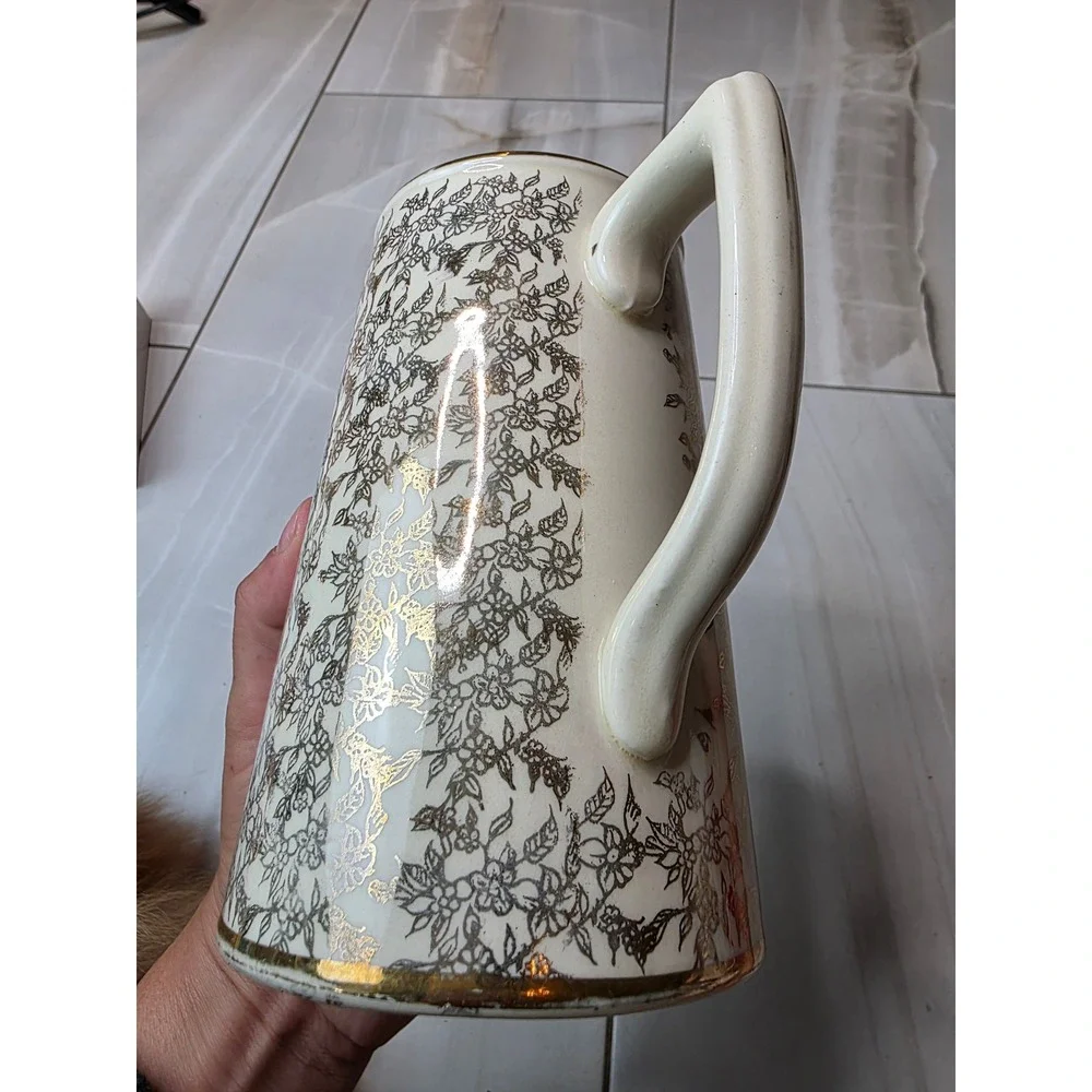 Sadler England Vintage Gold Chintz Floral Ceramic Pitcher Cream 1153‎ J 6.5